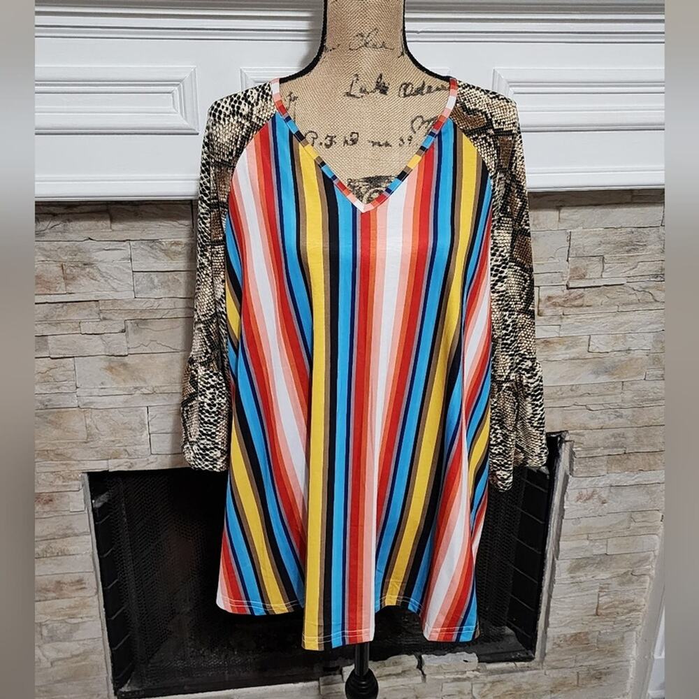 Southern Stich striped snakeskin bell sleeve super soft high low shirt plus 3X